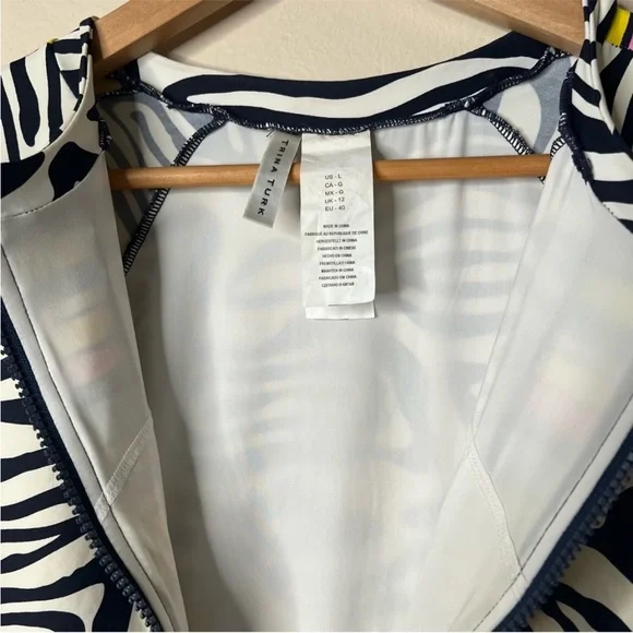 Trina Turk One Piece Zip Up Long Sleeve Swimsuit Zebra Print - Picture 4 of 5